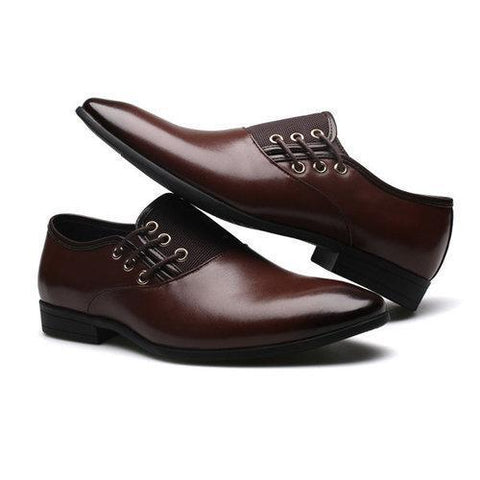 Men Pointed Toe Color Match Leather Formal Business Shoes