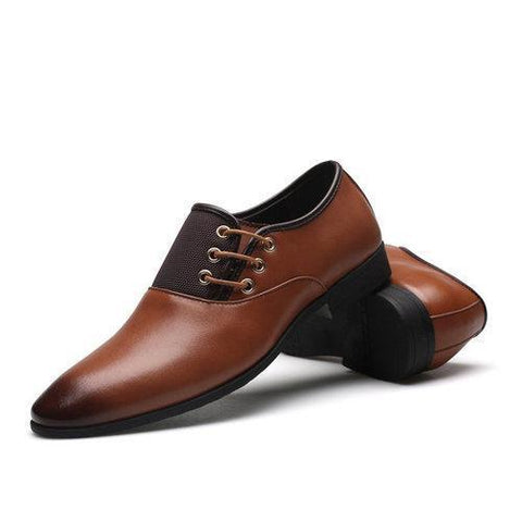 Men Pointed Toe Color Match Leather Formal Business Shoes