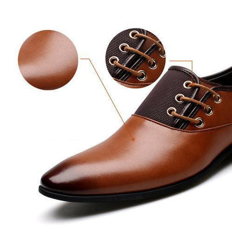 Men Pointed Toe Color Match Leather Formal Business Shoes