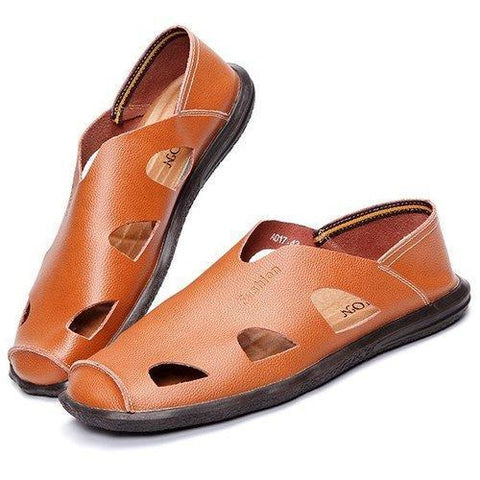 Men Breathable Hollow Out Soft Slip On Leather Casual Flat Shoes