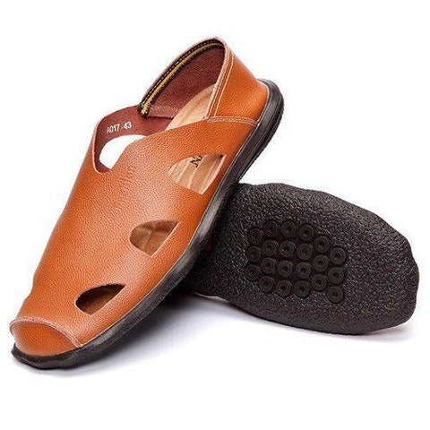 Men Breathable Hollow Out Soft Slip On Leather Casual Flat Shoes