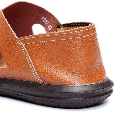 Men Breathable Hollow Out Soft Slip On Leather Casual Flat Shoes