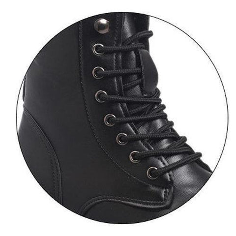 Black Soft Round Toe Lace Up Trending Rivet Buckle Boots