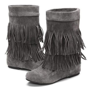 Big Size Tassel Mid Calf Pure Color Slip On Boots