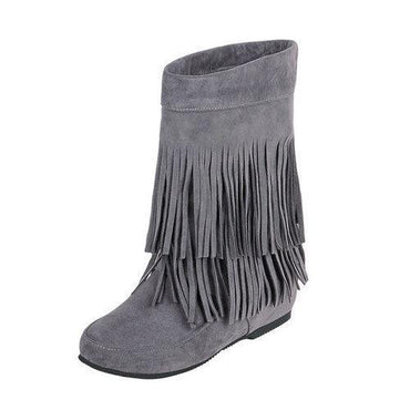 Big Size Tassel Mid Calf Pure Color Slip On Boots