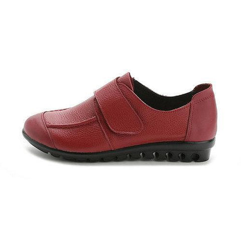 Soft Sole Leather Hook Loop Flat Pure Color Shoes