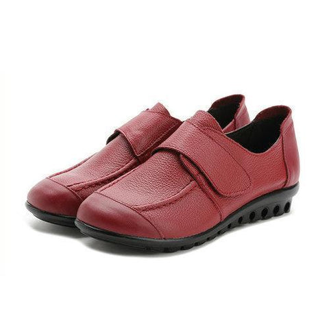 Soft Sole Leather Hook Loop Flat Pure Color Shoes