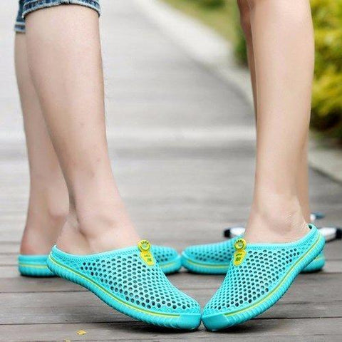 Men Breathable Hollow Out Slip On Flat Beach Slippers