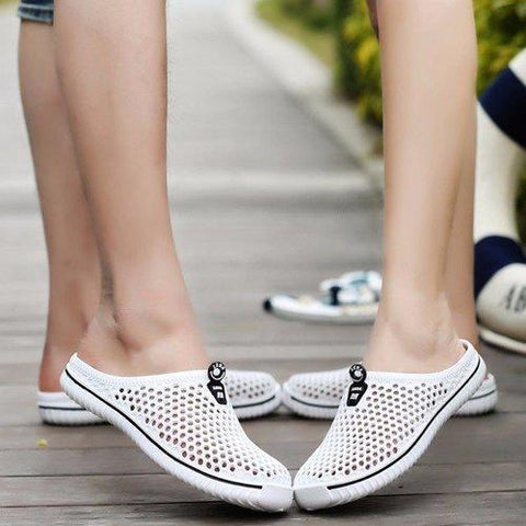 Men Breathable Hollow Out Slip On Flat Beach Slippers