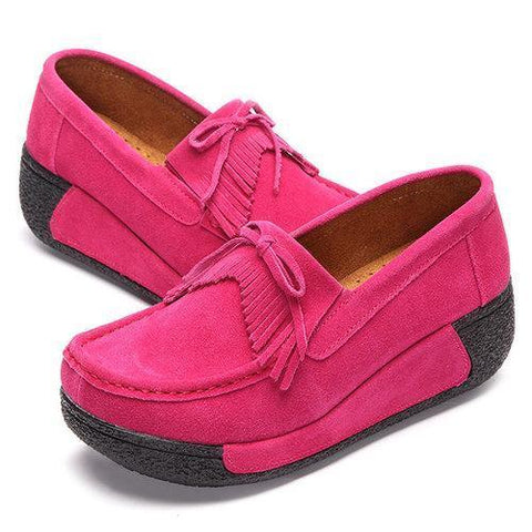 Tassel Bowknot Slip On Platform Color Match Shoes