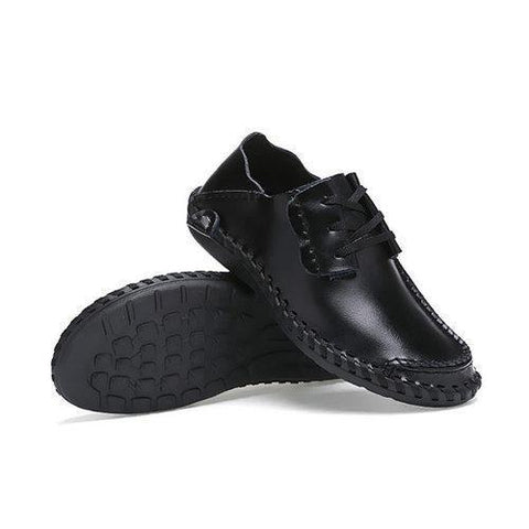 Men Leather Lace Up Flat Weave Casual Soft Shoes