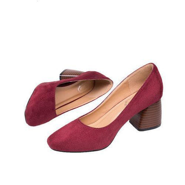 Vintage Pure Color Suede Square Heel Casual Shoes