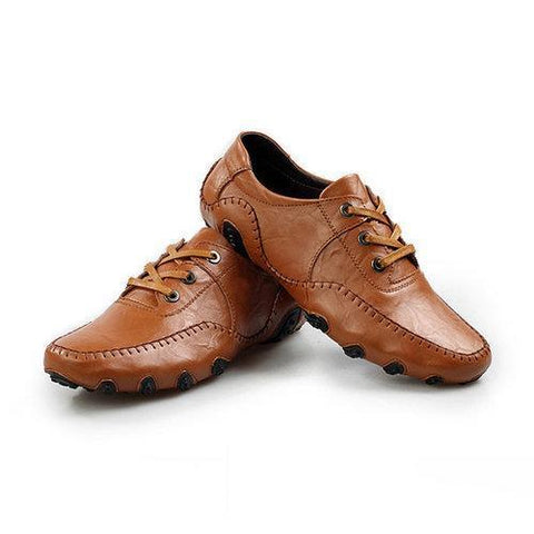 Stitching Driving Flat Lace Up Weave Leather Soft Oxford Shoes