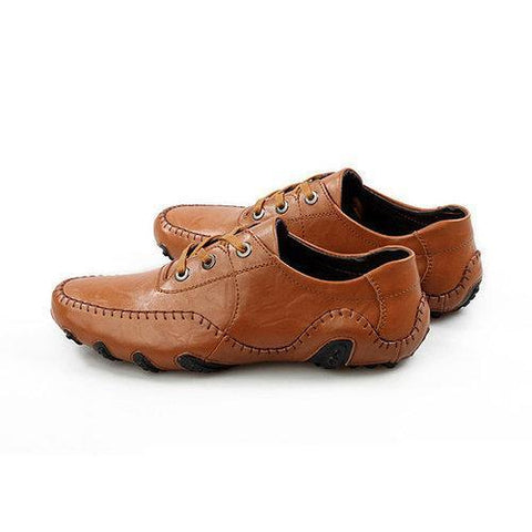 Stitching Driving Flat Lace Up Weave Leather Soft Oxford Shoes