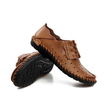 Men Hollow Out Lace Up Leather Bretathable Flat Casual Stitching Oxfords Shoes