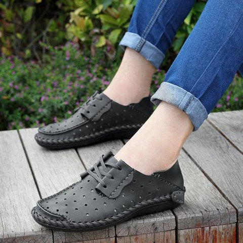 Men Hollow Out Lace Up Leather Bretathable Flat Casual Stitching Oxfords Shoes