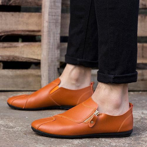 Mix Zipper Decoration Slip On Flat British Style Oxford Shoes For Men