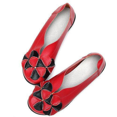 Socofy Flower Leather Flats