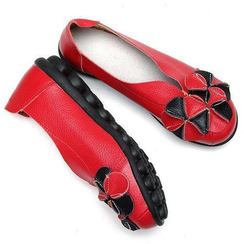 Socofy Flower Leather Flats