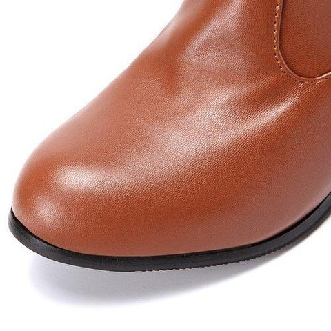 Big Size Pointed Toe Pu Slip On Ankle Square Heel Boots