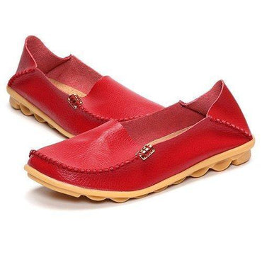 SOCOFY Big Size Pure Color Soft Slip On Leather Casual Comfortable Lazy Flat Shoes