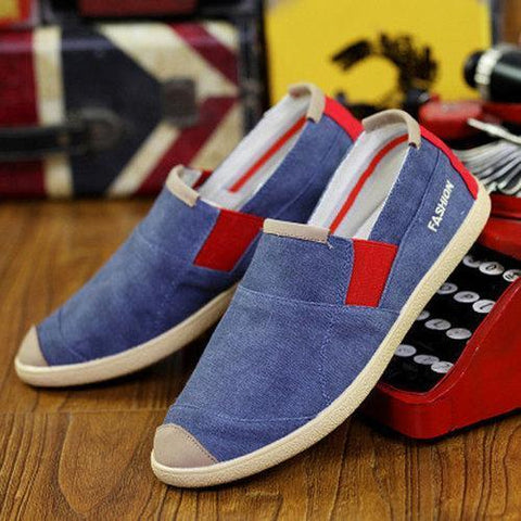 Color Mix Canvas Toe Protecting Lazy Casual Slip On Flat Loafers For Men