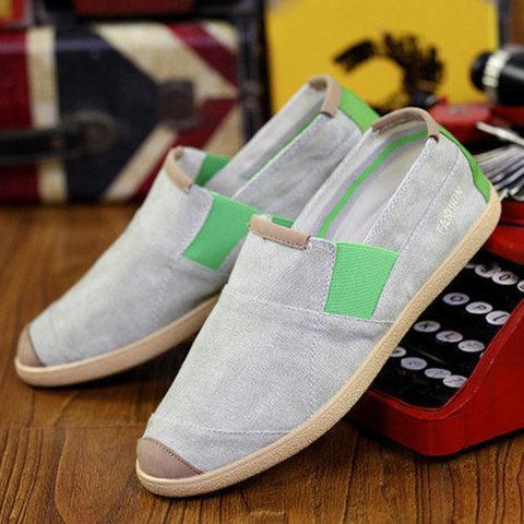 Color Mix Canvas Toe Protecting Lazy Casual Slip On Flat Loafers For Men