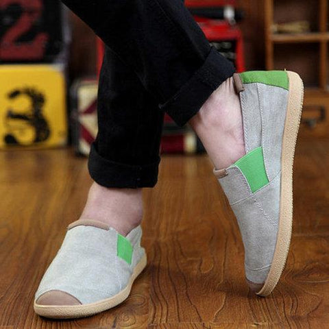 Color Mix Canvas Toe Protecting Lazy Casual Slip On Flat Loafers For Men