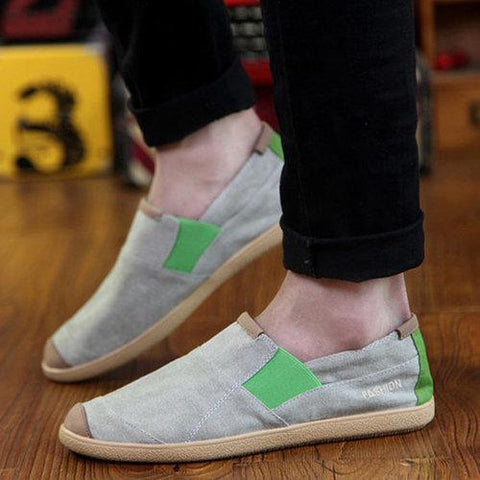 Color Mix Canvas Toe Protecting Lazy Casual Slip On Flat Loafers For Men