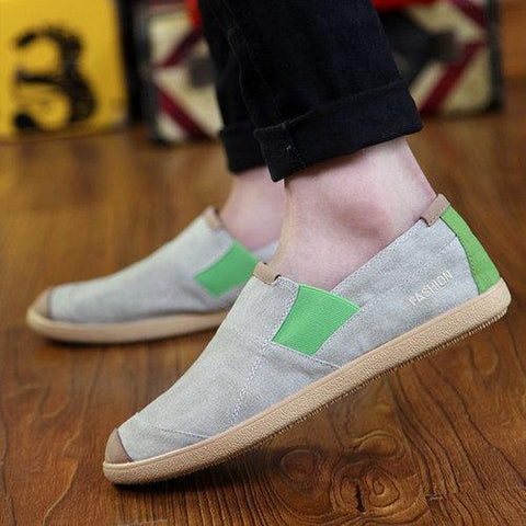 Color Mix Canvas Toe Protecting Lazy Casual Slip On Flat Loafers For Men