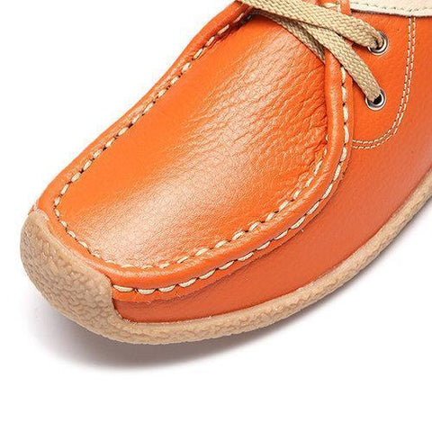 Leather Lace Up Leather Color Match Soft Casual Flat Loafers