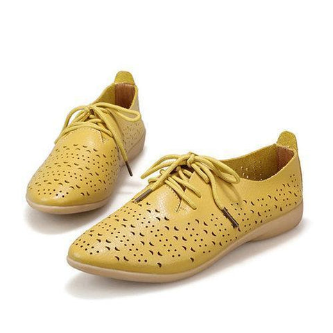 Ladies Flat Shoes Hollow Out Casual Shoes Women Soft Lace Up Loafers