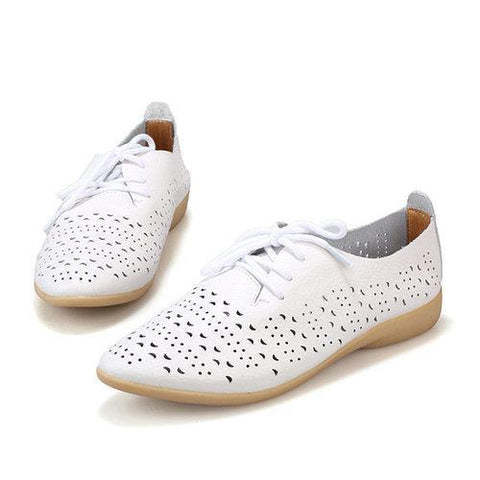 Ladies Flat Shoes Hollow Out Casual Shoes Women Soft Lace Up Loafers