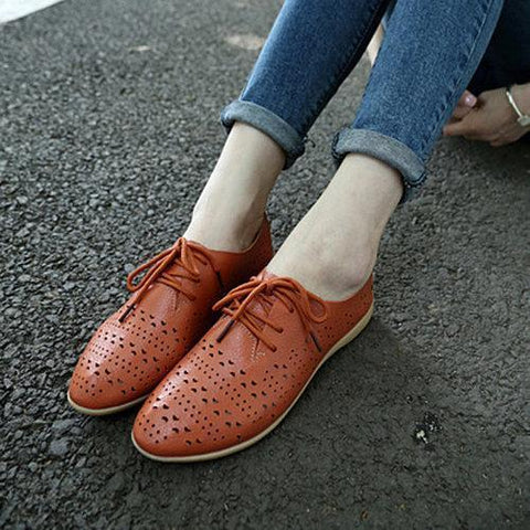 Ladies Flat Shoes Hollow Out Casual Shoes Women Soft Lace Up Loafers