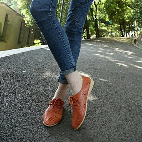 Ladies Flat Shoes Hollow Out Casual Shoes Women Soft Lace Up Loafers