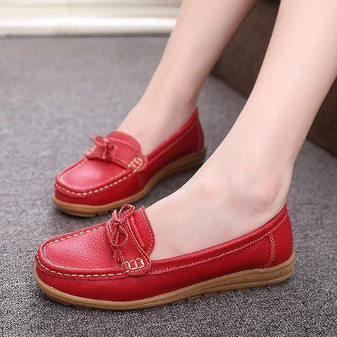 Bowknot Slip On Leather Soft Flat Casual Lazy Loafers