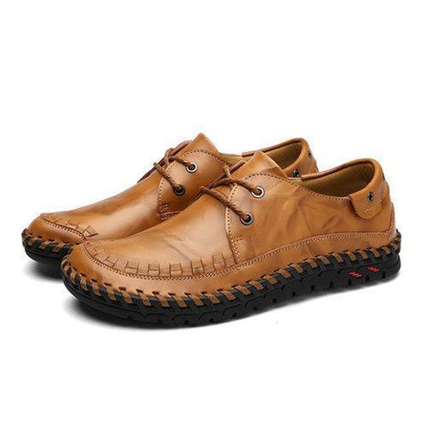 Men's Stitching British Style Round Toe Lace Up Flat Casual Loafers