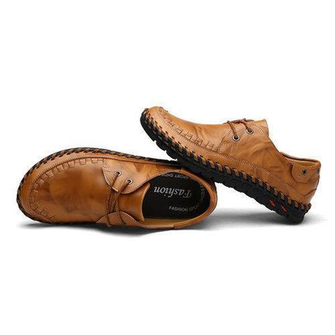 Men's Stitching British Style Round Toe Lace Up Flat Casual Loafers