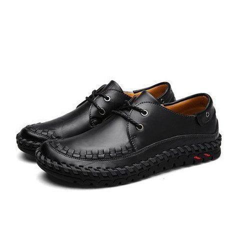 Men's Stitching British Style Round Toe Lace Up Flat Casual Loafers