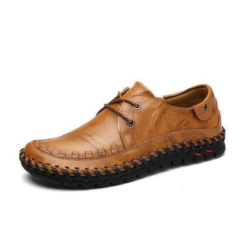 Men's Stitching British Style Round Toe Lace Up Flat Casual Loafers