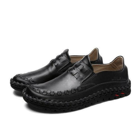 Men Casual Leather Business Shoes Comfortable Round Toe Flat Shoes