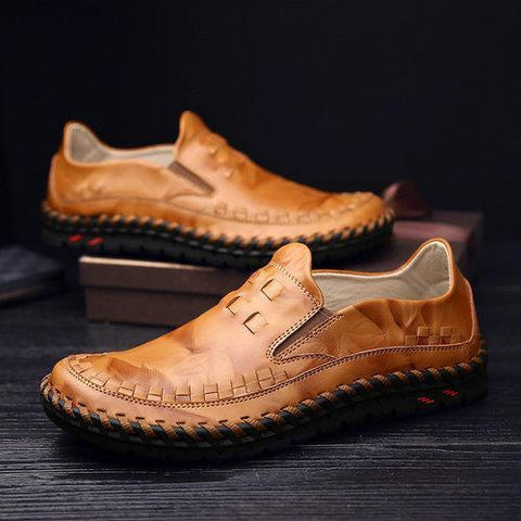 Men Casual Leather Business Shoes Comfortable Round Toe Flat Shoes