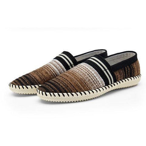 Stripe Woven Linen Cloth Breathable Soft Flat Loafers For Men