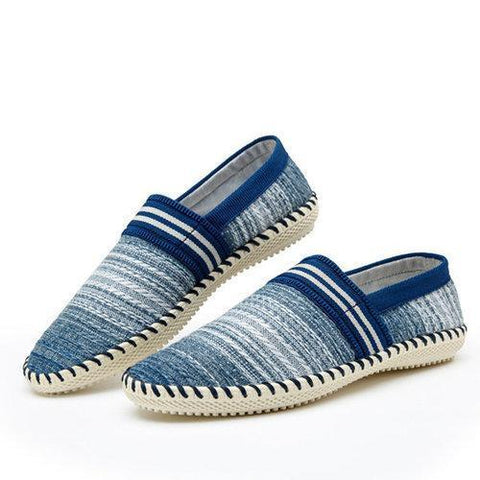 Stripe Woven Linen Cloth Breathable Soft Flat Loafers For Men