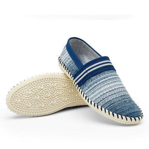 Stripe Woven Linen Cloth Breathable Soft Flat Loafers For Men