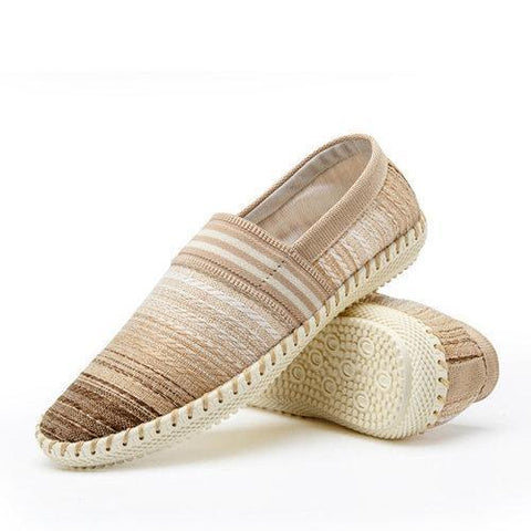 Stripe Woven Linen Cloth Breathable Soft Flat Loafers For Men