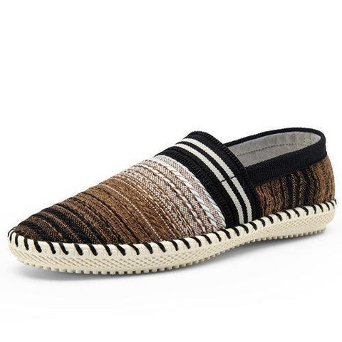 Stripe Woven Linen Cloth Breathable Soft Flat Loafers For Men