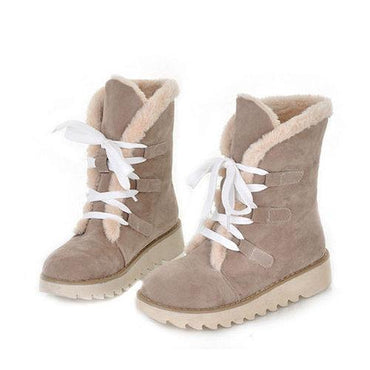 Sweet Warm Winter Lace Up Candy Color Ankle Flat Boots