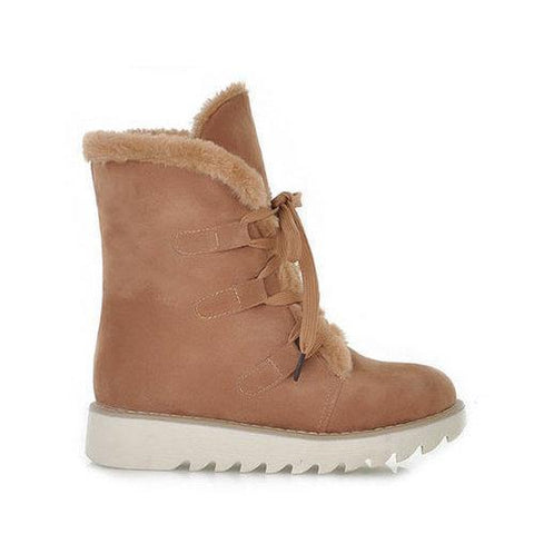 Sweet Warm Winter Lace Up Candy Color Ankle Flat Boots