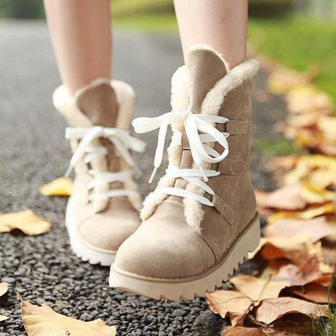 Sweet Warm Winter Lace Up Candy Color Ankle Flat Boots